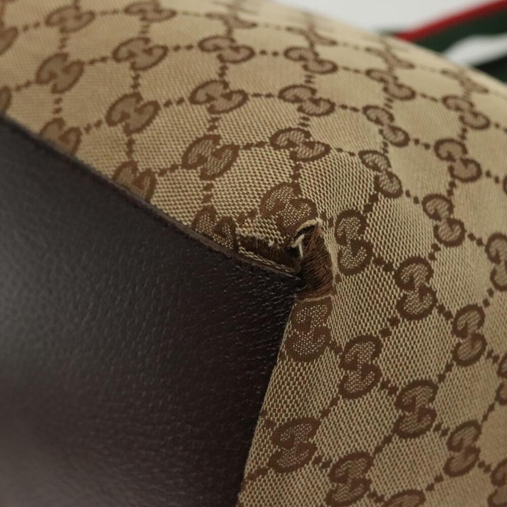 GUCCI GG Canvas Web Sherry Line Tote Bag Beige Green Red - Picture 11 of 16
